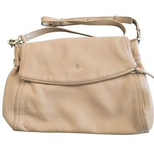 Kate Spade New York Beige Pebbled Leather Foldover Crossbody Bag Gold Hardware